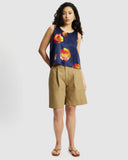 Model wears Silk Scoop Shell Top in Nour