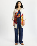 Model wears Silk Shirt Dress in Diya open over jeans