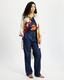 Model wears Silk Shirt Dress in Diya open over jeans