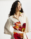 Model wears Silk Shirt Dress