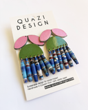 Quazi Design Astrantia Layered Pink Green and Blue Earrings