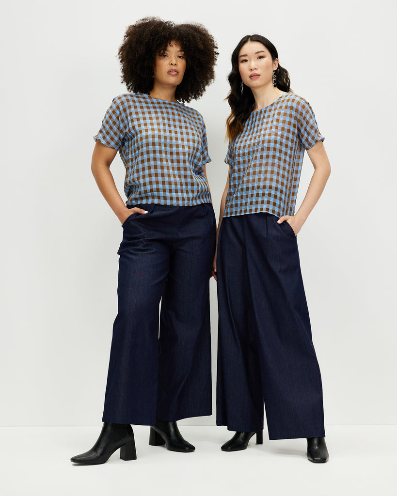 Models wear Bluebell Checked Dolman Top