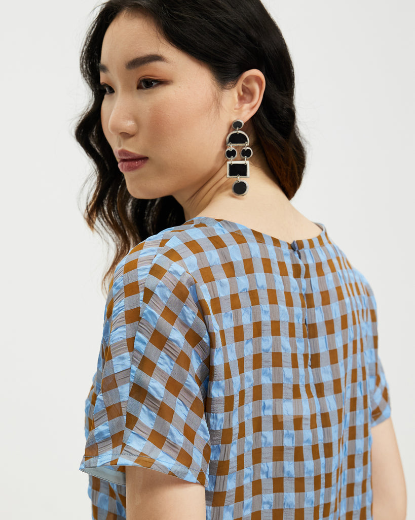 Model wears Bluebell Checked Dolman Top