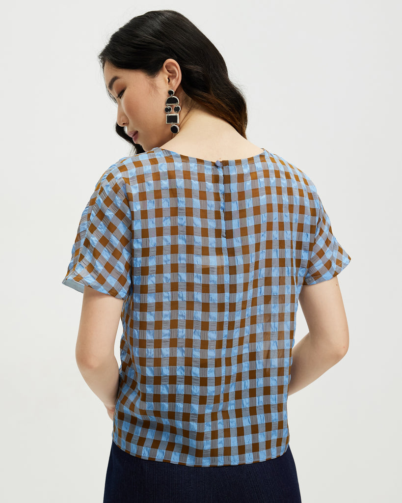 Model wears Bluebell Checked Dolman Top