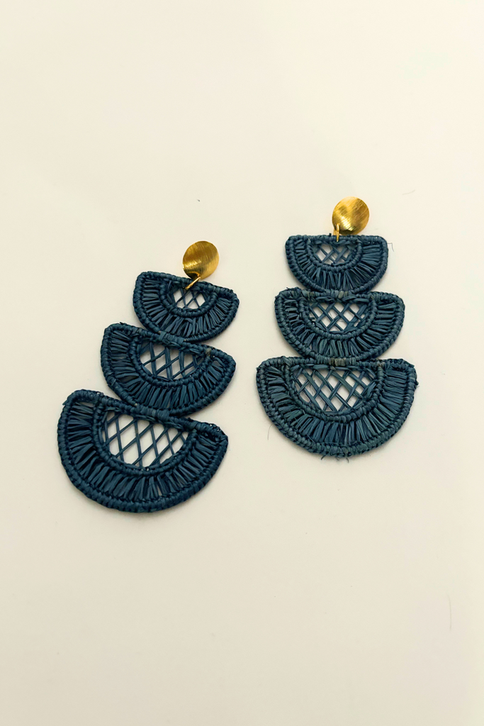 Casa Bonita Handwoven Iraca Palm Blue Tiered Earrings