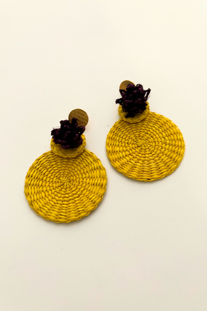 Casa Bonita Iraca Palm Yellow Flower Earrings