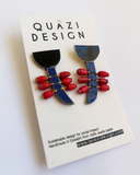 Quazi Design Echinace Earring Blue, Red and Black