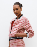 Model wears Fondant Pink Checked Aviator