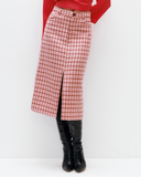 Model wears Fondant Pink Column Skirt