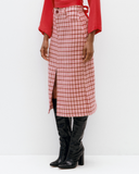 Model wears Fondant Pink Column Skirt