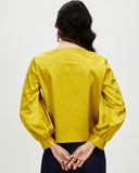 Model wears Marigold Bishop Sleeve Top