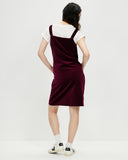 Model wears Merlot Velvet Pinafore