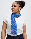 Model wears Fariba Silk Rectangle Scarf
