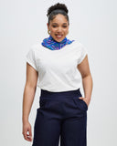 Model wears Fariba Silk Rectangle Scarf