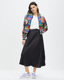 Model wears Silk Aviator Jacket - Amplify