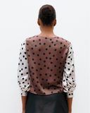 Model wears Bishop Sleeve Top in Timeless Polka