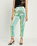 Model wears Aqua Sparkle Straight Leg Pants