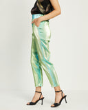 Model wears Aqua Sparkle Straight Leg Pants