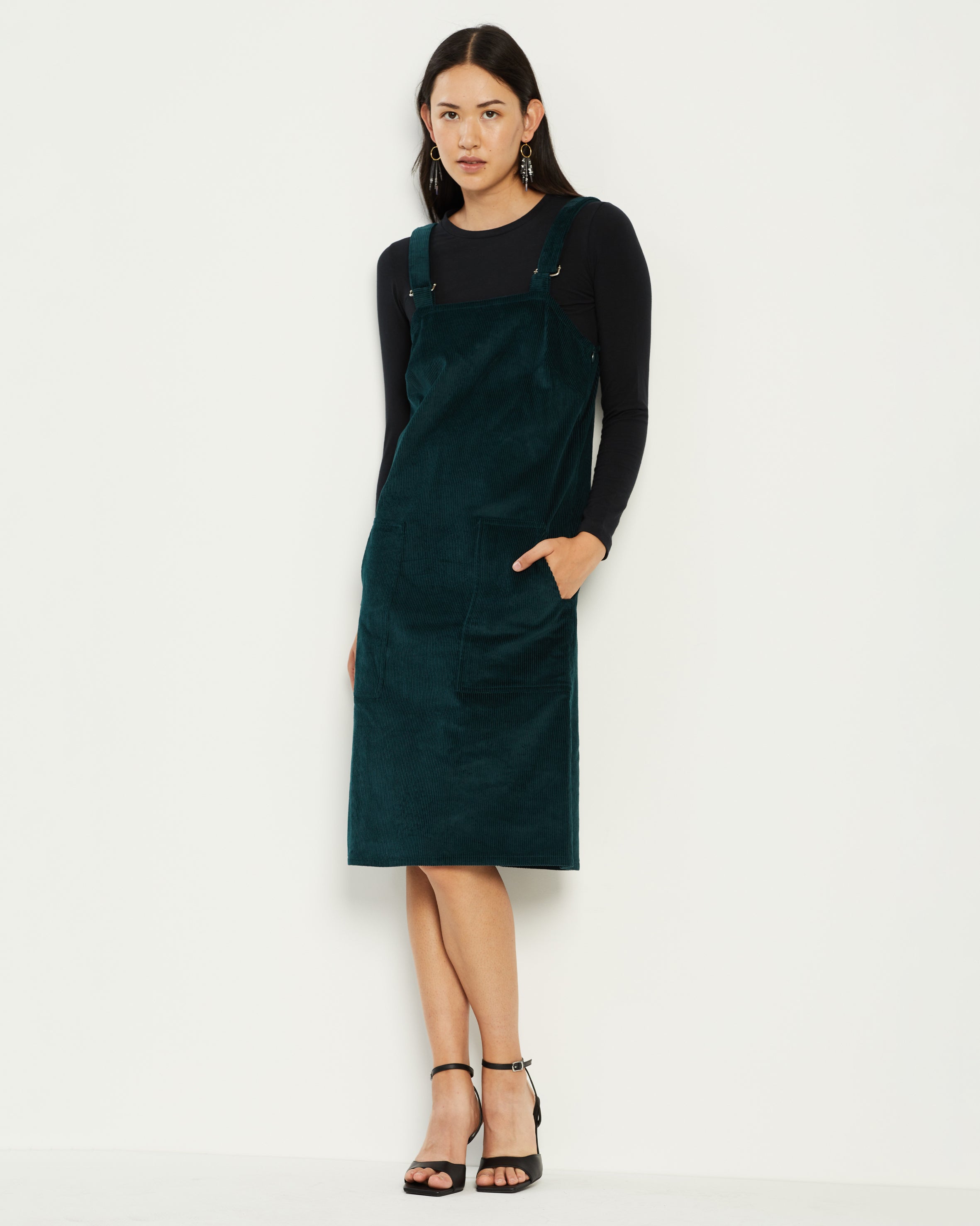 Long Pinafore - Green Corduroy The Social Outfit Long Pinafore - Green Corduroy The Social Outfit