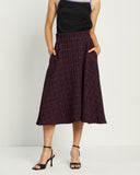 Model wears Magenta Tweed Flared Skirt