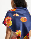 Model wears Silk Square Scarf in Nour over sholders