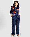 Model wears Silk Smock Top in Nour