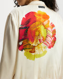 Model wears Silk modern aviator jacket in Diya.