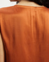 Model wears Cowl Draped Top in sunset 