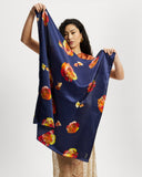 Model holds out Silk Square Scarf in Nour