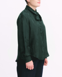 Tie Neck Long Sleeve Shirt - Dark Teal Floral