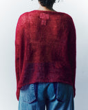 person wearing a red mohair knitted jumper