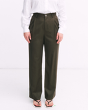 Tailored Wide Leg Pants  - Dark Olive Pinstripe