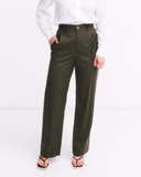 Tailored Wide Leg Pants  - Dark Olive Pinstripe