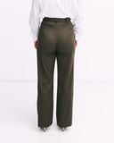Tailored Wide Leg Pants  - Dark Olive Pinstripe