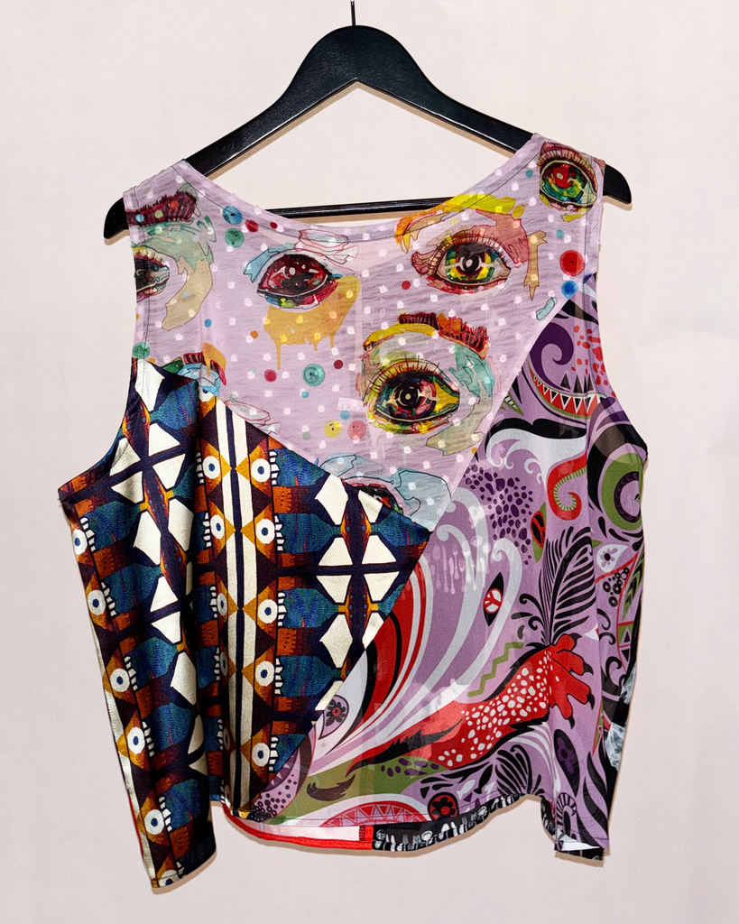 Hanging shot of 3XL Romance Was Born Patchwork Splice Shell Top (Z)