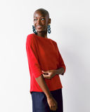  Model Wears Dorsu Poppy Red 3/4 top
