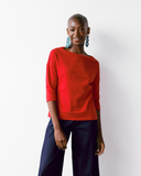  Model Wears Dorsu Poppy Red 3/4 top
