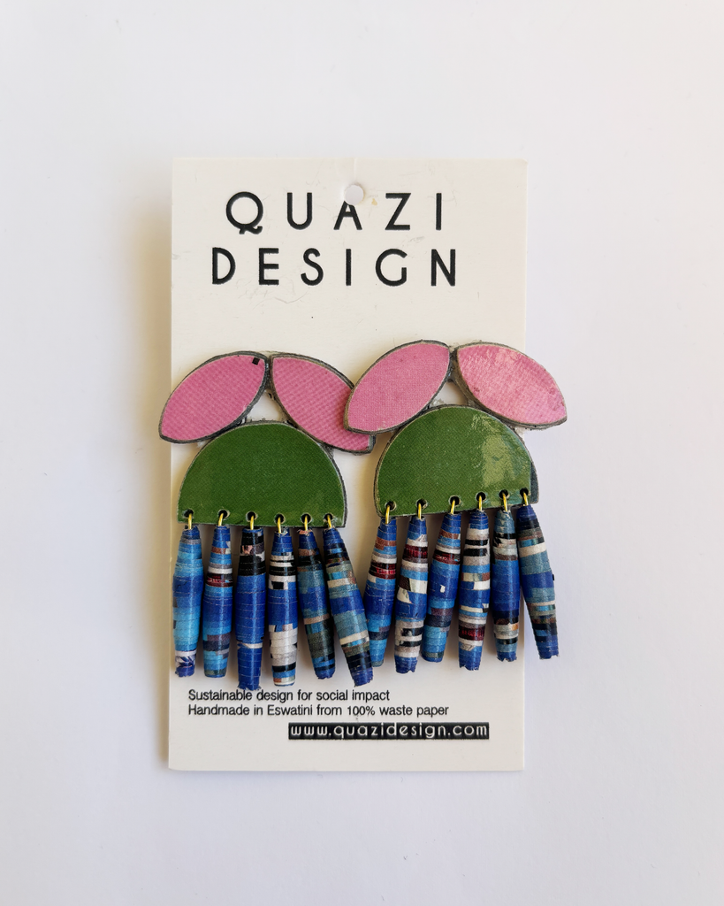 Quazi Design Astrantia Layered Pink Green and Blue Earrings