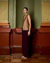 Model wears Asymmetric Vest in Burnt Sugar