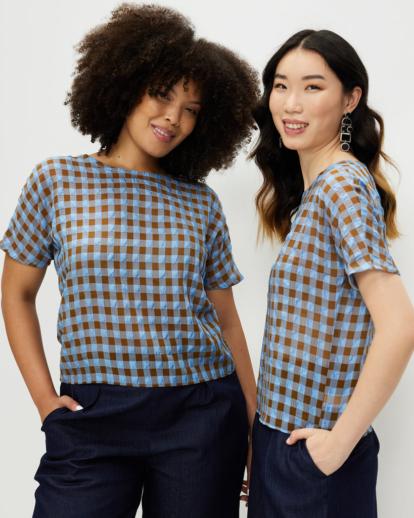 Models wear Bluebell Checked Dolman Top