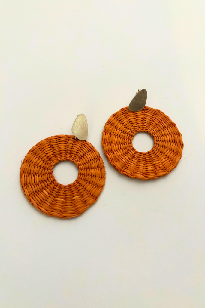 Casa Bonita Hand woven Iraca Palm Earrings - Orange