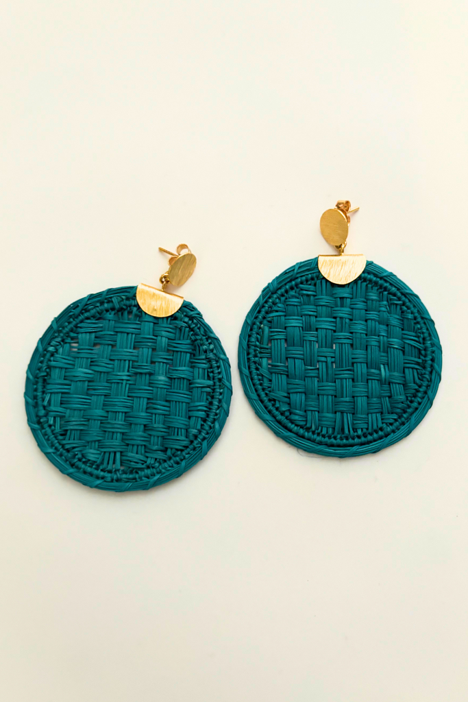 Casa Bonita Iraca Palm Statement Earrings - Turquoise