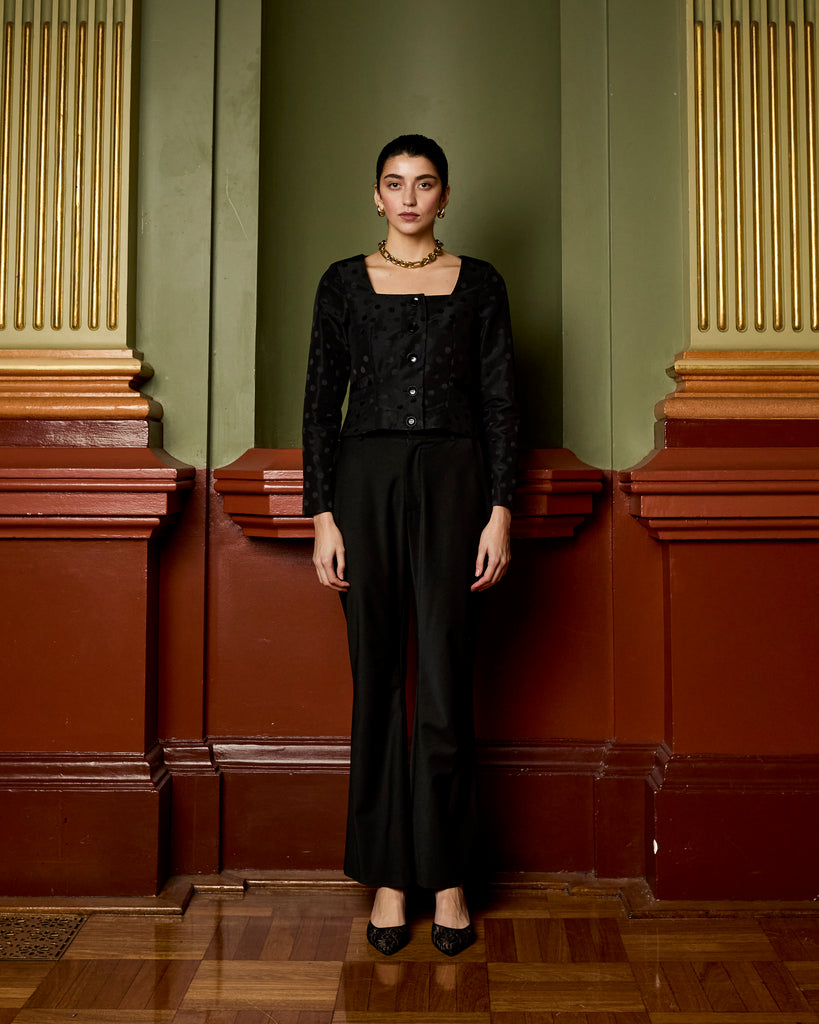 Model wears Vintage Polka Cocktail Jacket