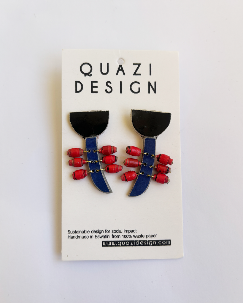 Quazi Design Echinace Earring Blue, Red and Black