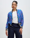 Model wears Fariba Aviator Silk Jacket
