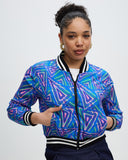Model wears Fariba Aviator Silk Jacket