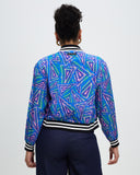 Model wears Fariba Aviator Silk Jacket