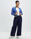 Model wears Fariba Aviator Silk Jacket