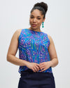 Model wears Fariba Silk Shell Top