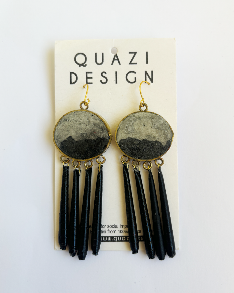 Quazi Design Fundo Pulp Black Grey Earring Two Tone